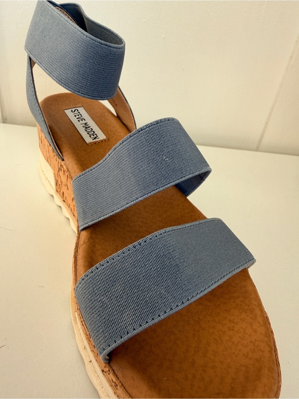 Steve Madden Bandi Blue Cork Platform Wedge Sandals Size 7.5 - Picture 3 of 6
